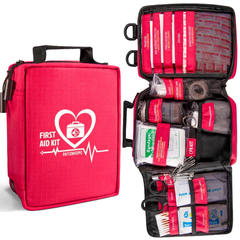 Pasenhome First Aid Kit, Trauma First Aid Kits with Labelled Compartments Molle System, Professional Emergency Kits for Home, Office, Car, Outdoor, Hiking, Travel, Camping - Image 1